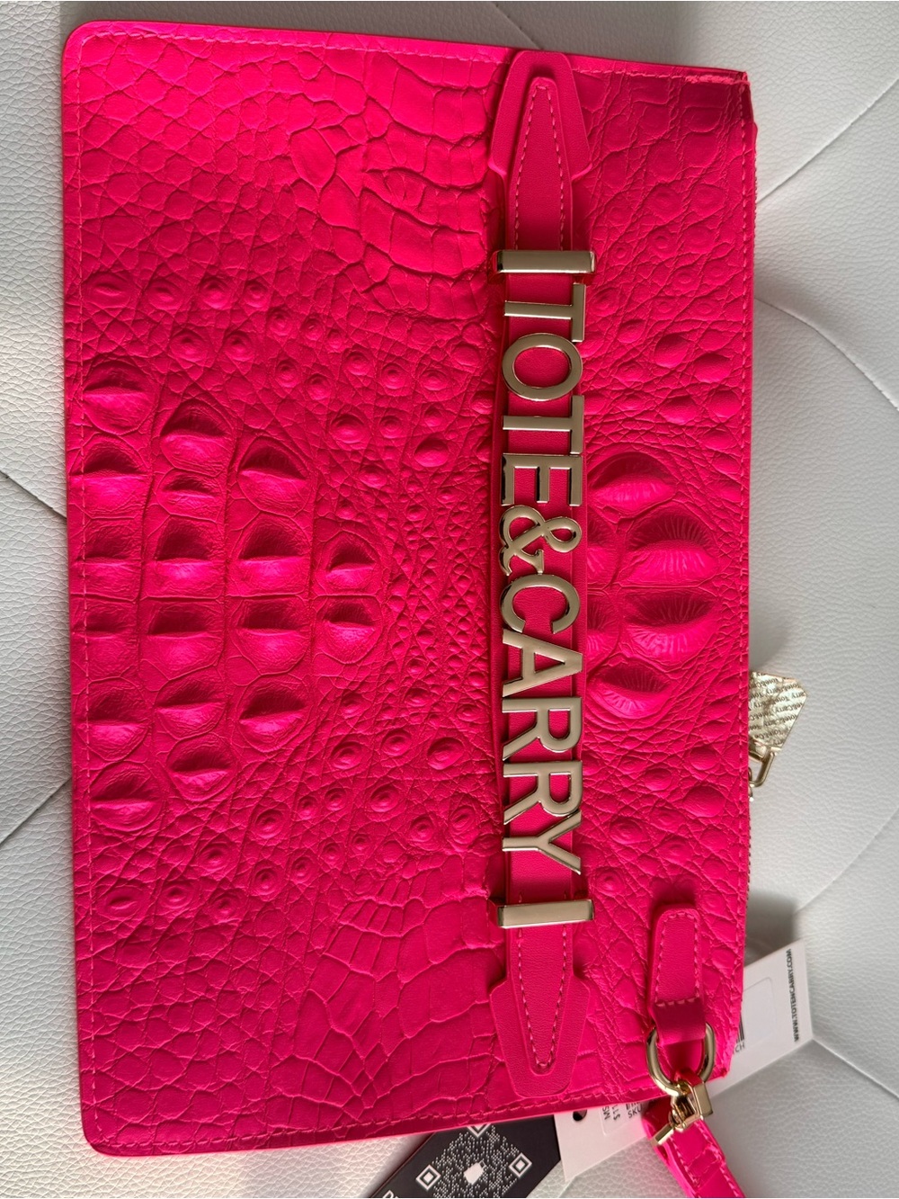 TOTE & CARRY Hot Pink Croc Embossed Oversized Clutch |